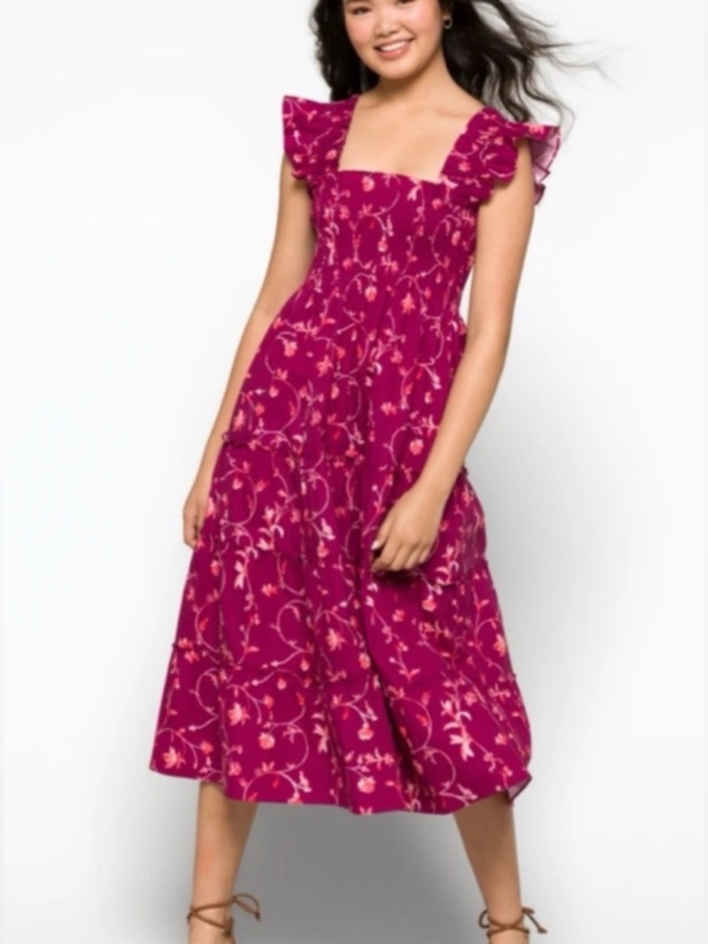 Hill House- Ellie Nap Dress-Burgundy-Floral-Romantic-Feminine-Cottage-XS